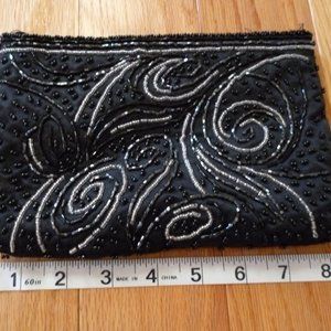 Black beaded evening bag purse clutch with strap Hand Made vintage